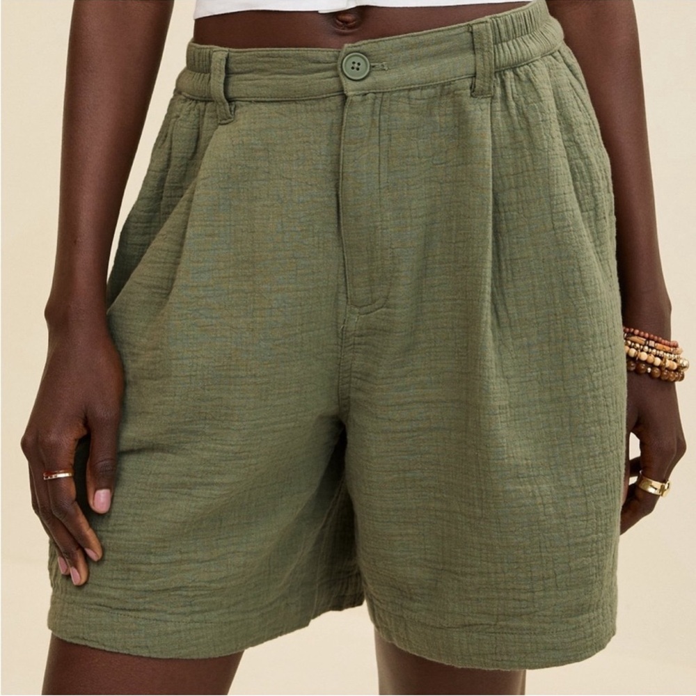Aerie Army Green Gauzy Shorts Casual Lounge Travel Vacation Boho Large